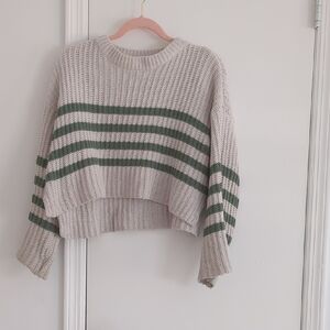 Striped Knit Sweater - Cream and Green
